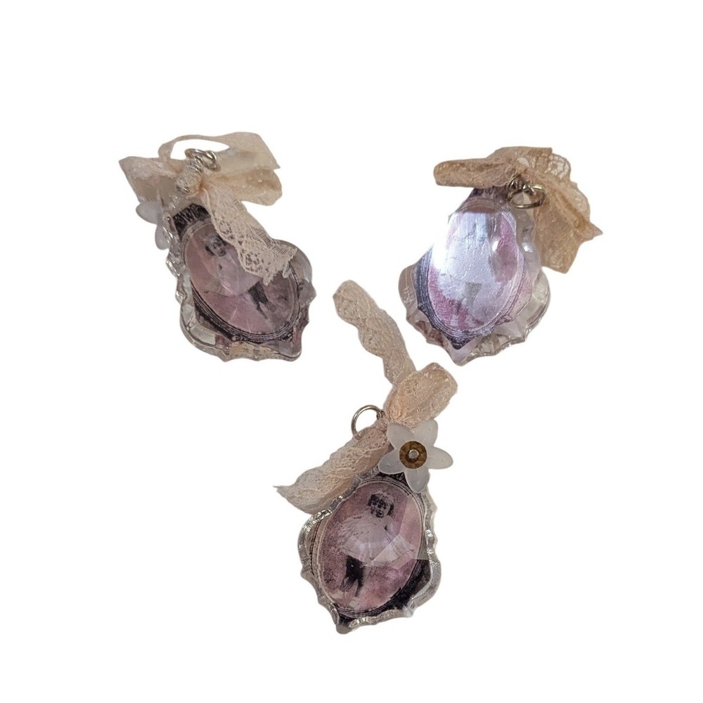 Vintage Style‎ Ballerina Girl Acrylic Ornaments Set of 3 Lace Bow Floral Pink